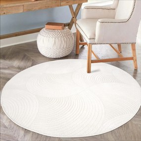 Dekorstudio Okrúhly jednofarebný koberec FANCY 647 -  smotanovo biely Priemer koberca: 160cm