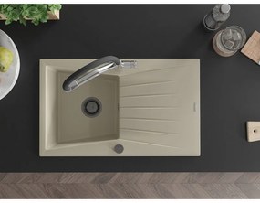 Mexen Cesar, 1-komorový granitový drez 775x470x190 mm a drezová batéria Duo, béžová, 6514-69-671701-07-B