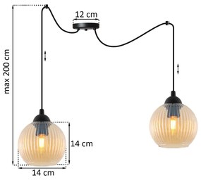 Závesné svietidlo Riffle Round Spider, 2x medové sklenené tienidlo