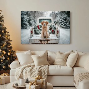 Obraz vianočný pes na zasneženej ceste
