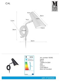 Čierne nástenné svietidlo do zásuvky ø 9,5 cm Cal – Markslöjd