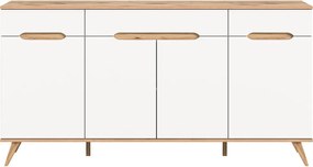 Široká komoda Scandi, biela/dub nox