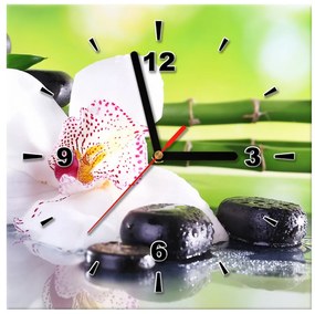 Gario Obraz s hodinami Biela orchidea a kamene Rozmery: 30 x 30 cm