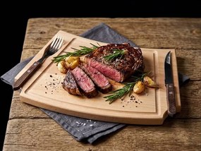 AMADEA Drevená doštička na steak s príborom, masívne drevo, rozmer 36x22x2 cm