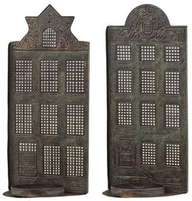 3ks mosadzný antik kovový domček na sviečku Candle Houses - 12*12*27cm