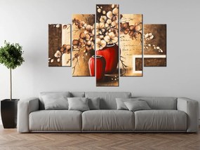 Gario Ručne maľovaný obraz Orchidei v červenej váze - 5 dielny Rozmery: 150 x 70 cm