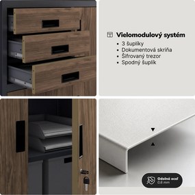 Kovová kancelárska skriňa so sejfom antracitová, orech, 900x1850x400 mm: FILIP II Eco Design