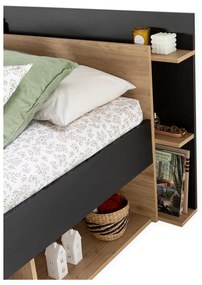 Dvojlôžková posteľ v dekore duba s úložným priestorom bez roštu v čierno-prírodnej farbe 160x200 cm Albo – Marckeric