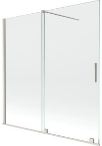 Mexen Velar, 2-krídlová posuvná vaňová zástena 160 x 150 cm, 8mm číre sklo, brúsená oceľ, 896-160-000-01-97