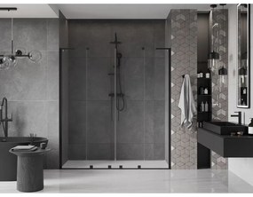 Mexen Velar L Duo, posuvné sprchové dvere do otvoru 180 cm, 8mm číre sklo, čierna matná, 871-180-003-02-70