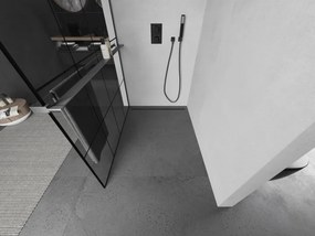 Mexen Kioto+, sprchová zástena Walk-In s poličkou a vešiakom 140 x 200 cm, 8mm číre sklo čierny vzor, grafitový profil, 800-140-121-66-77