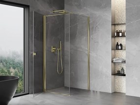 Mexen Mist-B, 1-krídlový výklopný sprchový kút 90 x 90 cm, číre sklo, zlatý lesklý profil, 8A2T-090-090-50-00