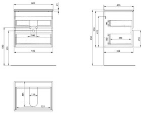 Aqualine Aqualine, PANEDA umývadlová skrinka 59,5x55x45,2cm, biela, PN260