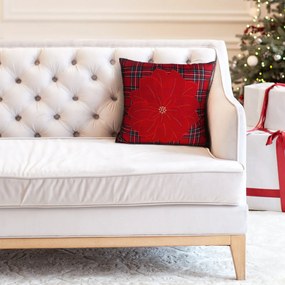 VIANOČNÁ DEKORAČNÁ OBLIEČKA NA VANKÚŠ POINSETTIA 45X45 CM VZOROVANÁ