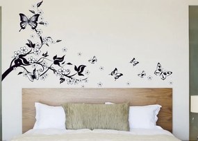 Veselá stena Samolepka na stenu na stenu Čierne kvety s motýľmi