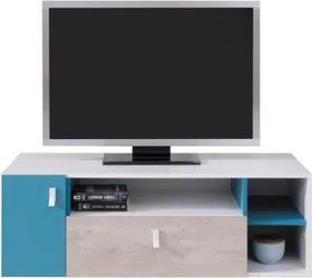 TV stolík/nízka skrinka Planet, dub/biela/modrá%