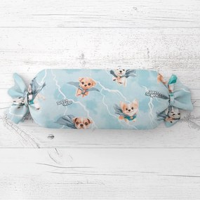 Biante Detský vankúš valec bonbon Sandra SA-651 Psí superhrdinovia na ľadovo modrom 15x40 cm