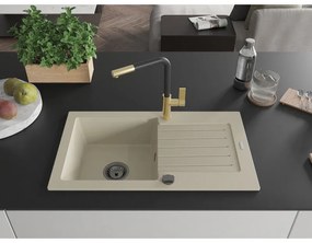 Mexen Pablo, 1-komorový granitový drez 752x436x161 mm a drezová batéria Flora, béžová, 6510-69-670401-57-B