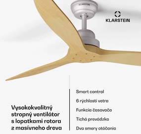 Klarstein Santa Elena Smart 52", Ø 132 cm stropný ventilátor, 10260 m³/h, lopatky z pravého dreva, 6 nastavení rýchlosti, diaľkové ovládanie