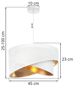 Závesné svietidlo Asti Duo1, 1x PVC/biele textilné tienidlo, (fi 45cm), g, w