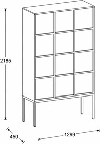 Kancelárska skriňa FRAME, čierna podnož, 12x dvere, 1299 x 450 x 2185 mm, PUSH-lock, biela