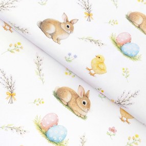 Goldea veľkonočná teflónová látka na obrusy - veselá veľká noc 160 cm