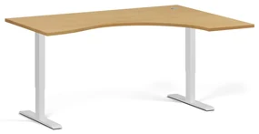 Ergonomický výškovo nastaviteľný stôl, 160x120 cm, 1 motor, L/P, biela podnož, buk