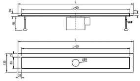 Sprchový žľab CLASSIC s horizontálnou prírubou, 100 cm