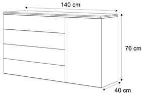 KOMODA NESSIE 2 ZÁVESNÁ KAŠMÍR + ZLATÁ 140 cm