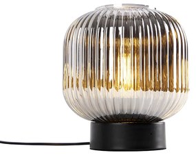 Stolná lampa v štýle Art Deco čierna s dymovým sklom - Karel