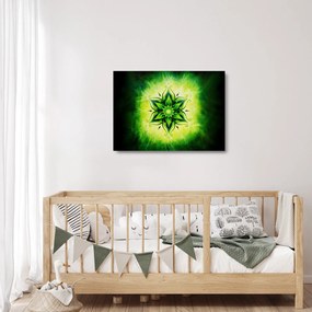 Sklenený obraz - Kvetinová mandala v zelenom pozadí (70x50 cm)