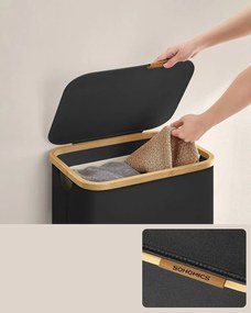 Kôš na bielizeň s vekom, veľký kôš na prádlo 90 l, skladateľný, čierny