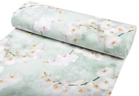 Biante Dekoračný okrúhly obrus PM-019 Orchidey na svetlo zelenom Ø 110 cm