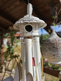 Prírodná bambusová zvonkohra s vtáčou búdkou - 16*16*130cm