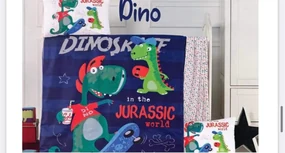 Povlečení bavlněné dětské modré Dino 130x90cm+45x65cm TiaHome - Detský set 130x90cm + 65x45cm