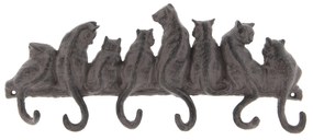 Hnedý nástenný liatinový vešiak s háčikmi Cats -36 * 5 * 16 cm