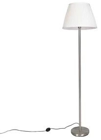 Moderná stojaca lampa oceľ s bielym plisovaným tienidlom 45 cm - Simplo