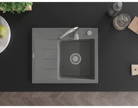 Mexen Ben, 1-komorový granitový drez 600x500x190 mm, pravý + chrómový sifón, šedá, 6523605000-71