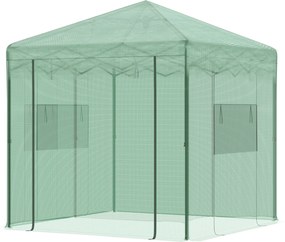 Outsunny Skleník s Roll-Up Dverami a Oknom, PE Oceľ, Tmavozelený 238 x 178 x 240 cm | Aosom