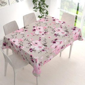 Biante Bavlnený obdĺžnikový obrus Sandra SA-494 Veľké ružové kvety na svetlo sivobéžovom 50x100 cm