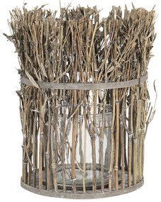 Lucerna so skleneným valcom z bambusových stoniek s listami - Ø 21 * 28 cm