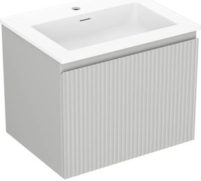 Mexen Rivel, kúpeľňová skrinka 60 cm s umývadlom Otis, 1 zásuvka, drážkovaná, sivá matná/biela, 91A20-06047-1-BF62-W18M01