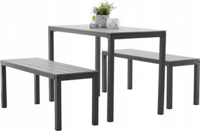 Súprava záhradného nábytku v sivej farbe stôl + dve lavičky