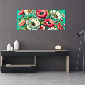 Obraz - Kvety na modrom pozadí (120x50 cm)