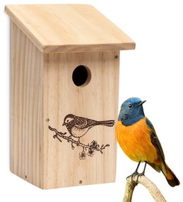 Vtáčia búdka pre vtákov hniezdiacich v dierach, plochá strecha, neošetrené drevo, závesné očko, predmontovaná