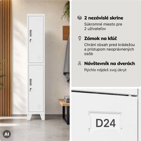 Šatníková skrinka kovová pracovná hlboká 2-dverová biela, 292x1720x600 mm: BARTEK 1 Plus D600