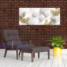 Obraz - 3D kruhy s kvetinami (120x50 cm)