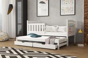 Detská posteľ z masívu borovice SABINA s prístelkou a šuplíky - 200x90 cm - BIELA