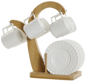 Kávová súprava "WHITE DROP" porcelán-bambus na stojane, 13ks, 26x12x25 cm