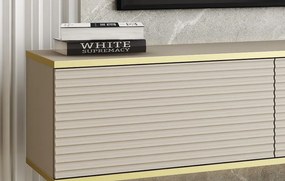 Závesná TV skrinka Orfeo, 175 cm, béžová štruktúra/zlatá